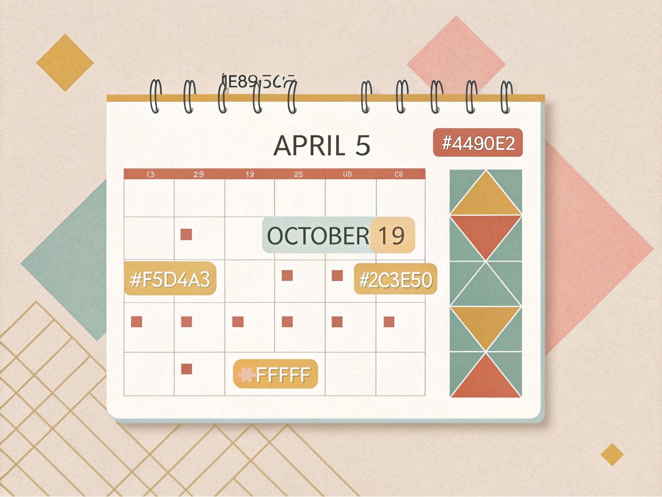 EDITORIAL ILLUSTRATION: En kalender i mjuka pasteller med två markerade datum (5 april och 19 oktober) som lyser upp i var...