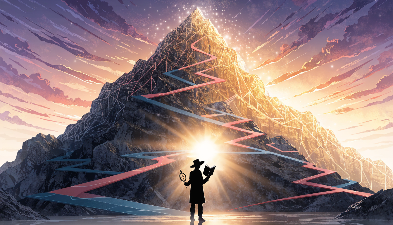 En person på vägen upp mot sitt mål med böcker och verktyg för läsförståelse