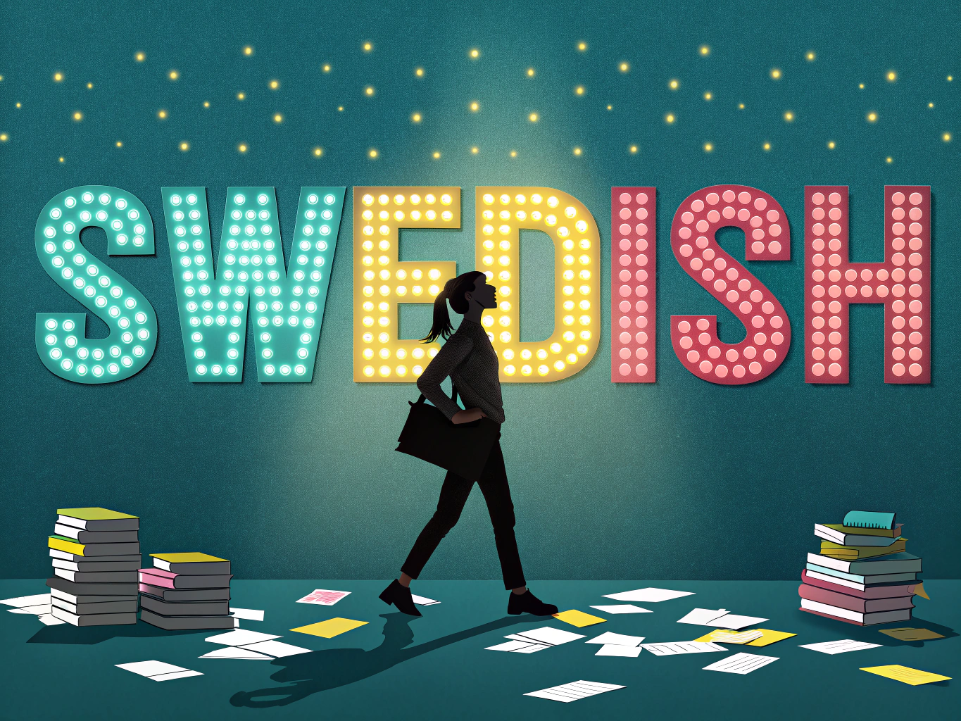 Illustration av elev inför högskoleprovets ordförrådsutmaning