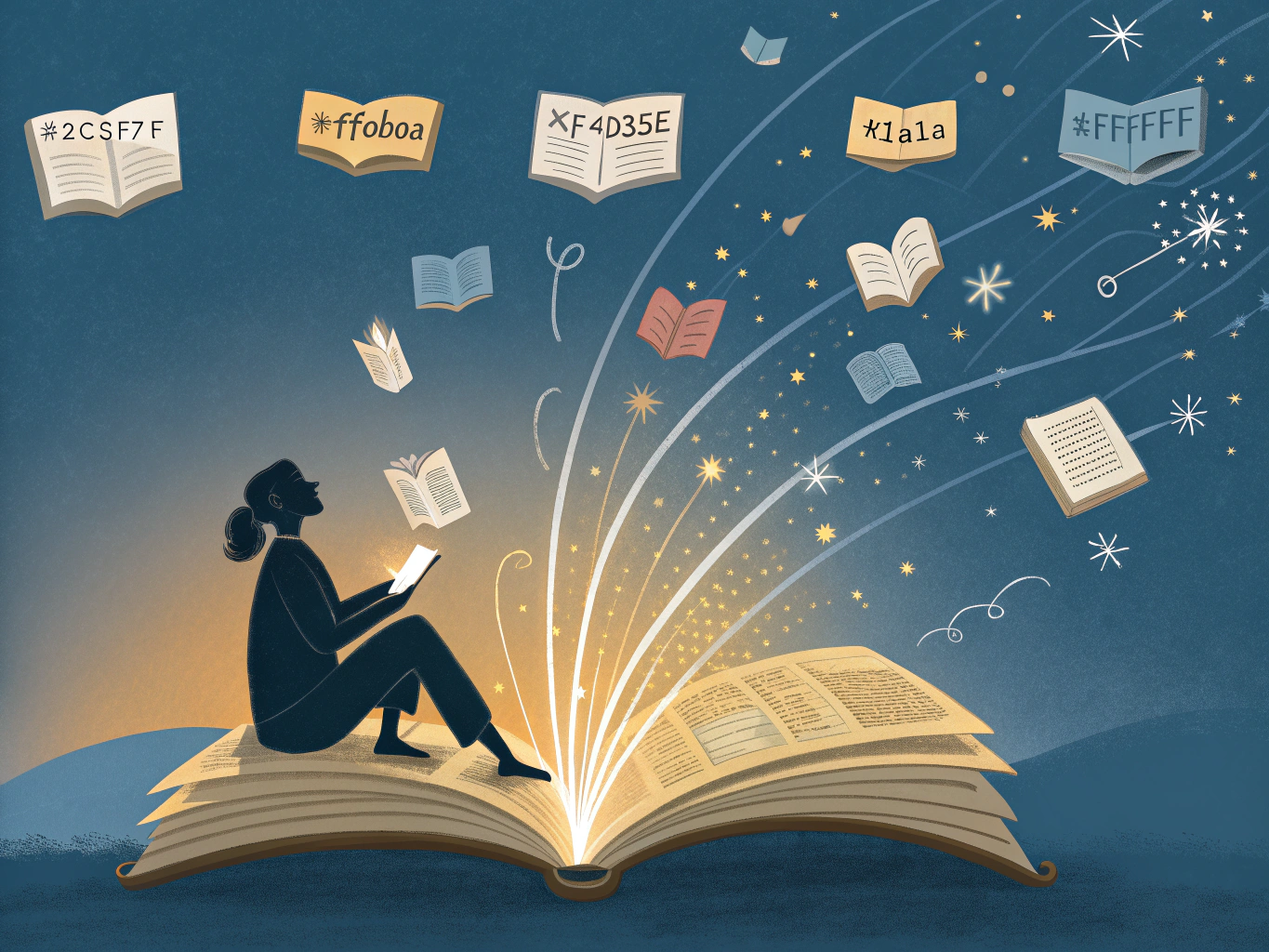 Illustration av läsning och ordförrådsuppbyggnad genom diverse texter