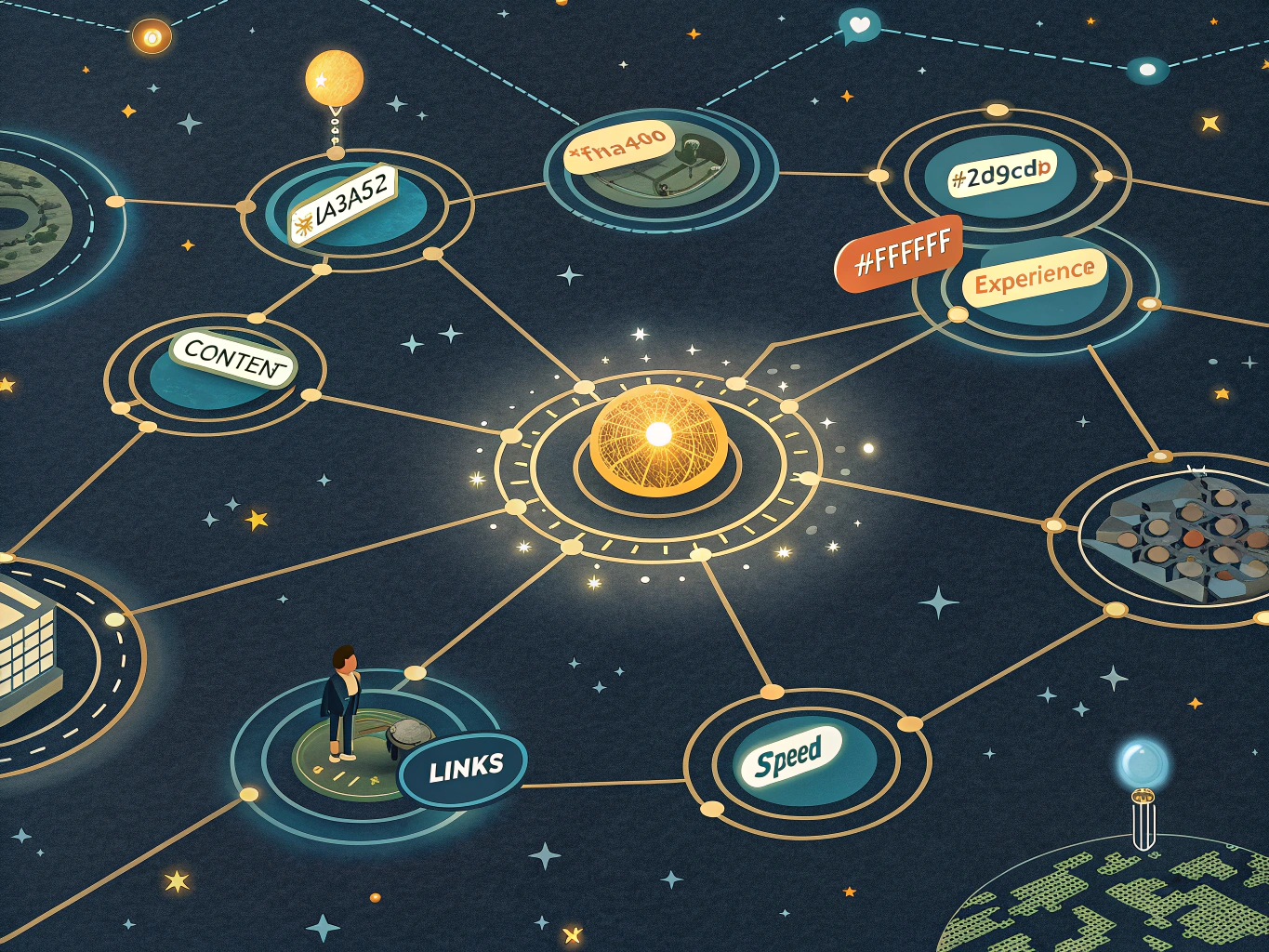 Google ranking factors interconnected system illustration