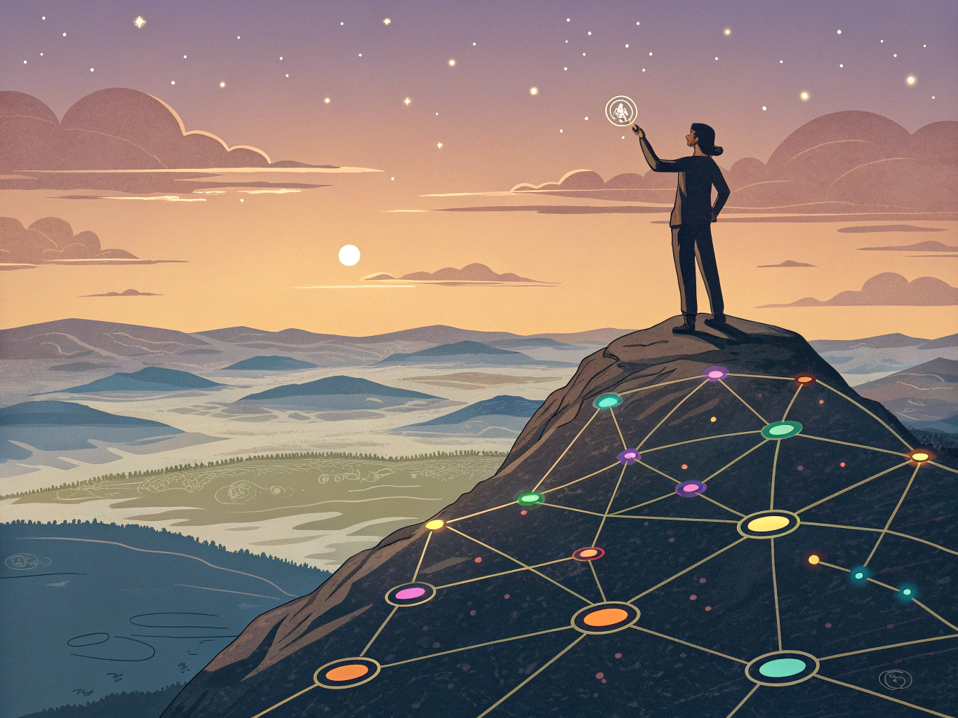 Marketer standing at the summit of AI adoption, surveying the future of content creation