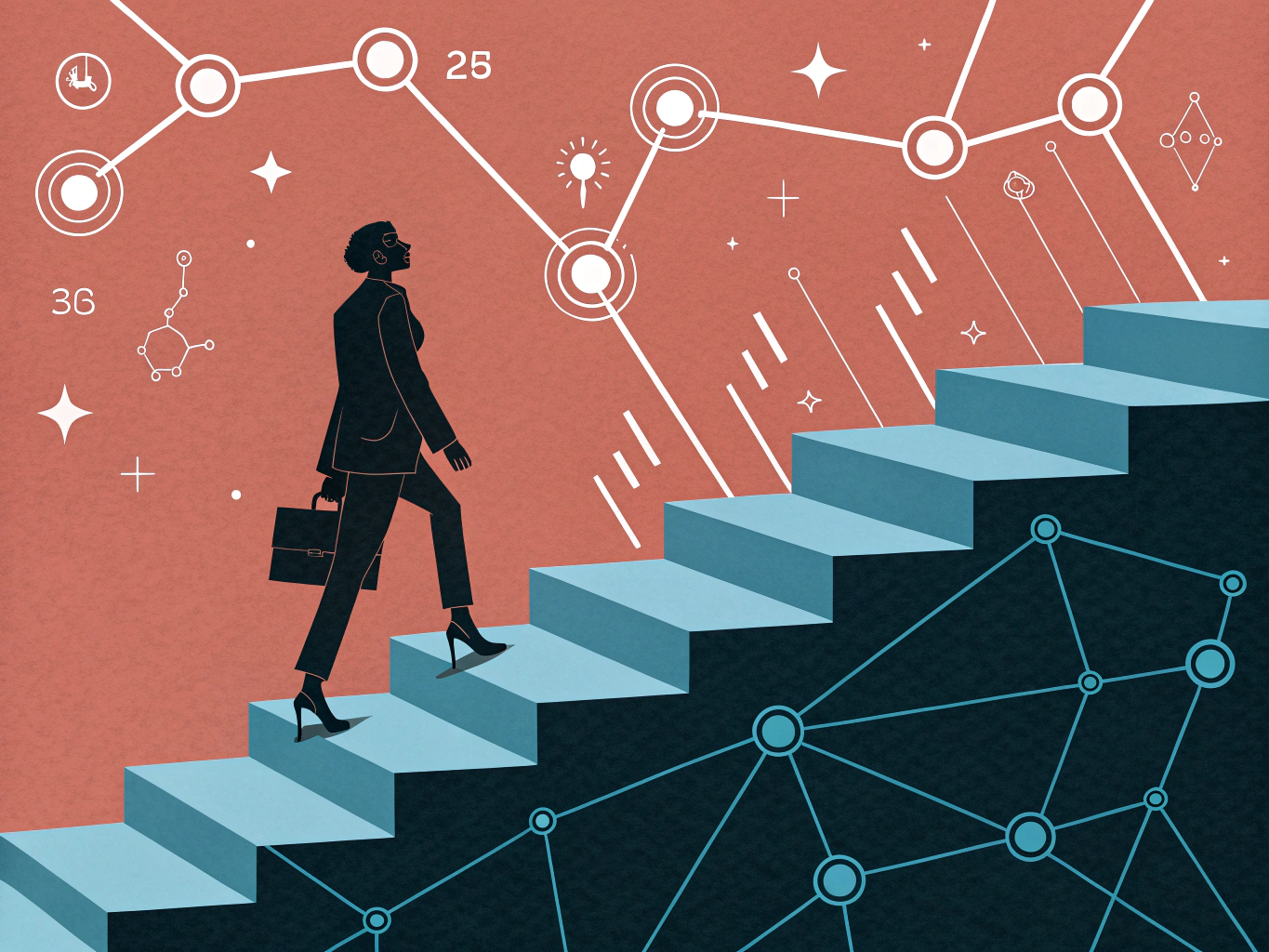 Professional climbing network staircase representing LinkedIn B2B lead generation growth