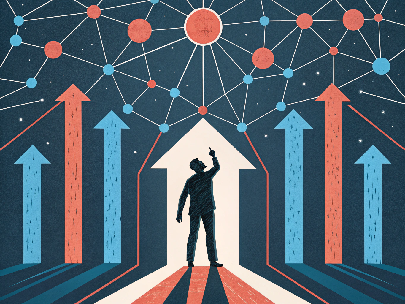 AI SEO tools creating network of data streams and growth momentum
