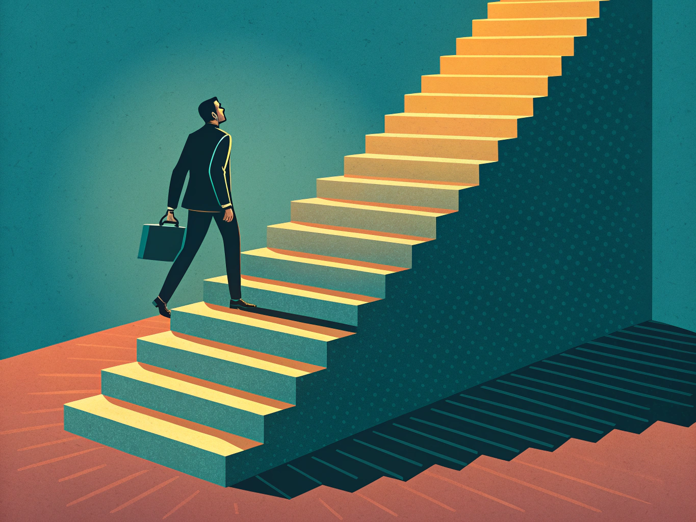 Professional ascending LinkedIn growth staircase representing B2B lead generation success