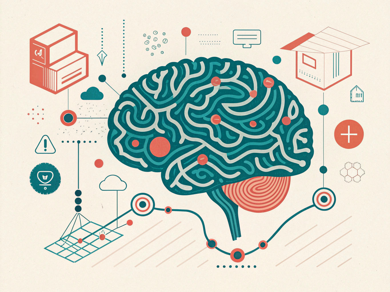 Illustration showing how AI content creation software uses machine learning and neural networks