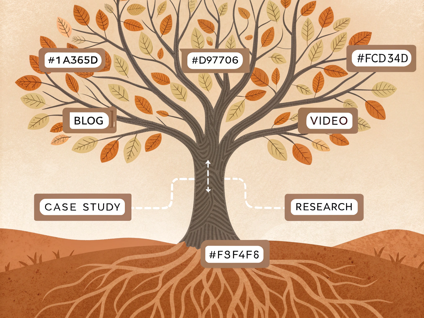 Content pillar structure showing semantic relationships and multi-format approach
