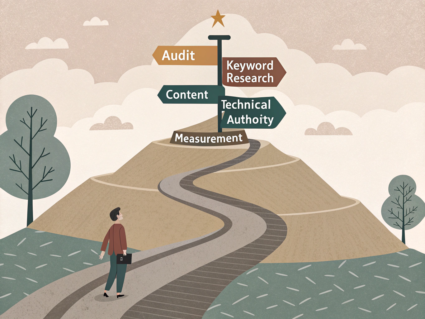 SEO strategy roadmap showing step-by-step path to success with clear milestones