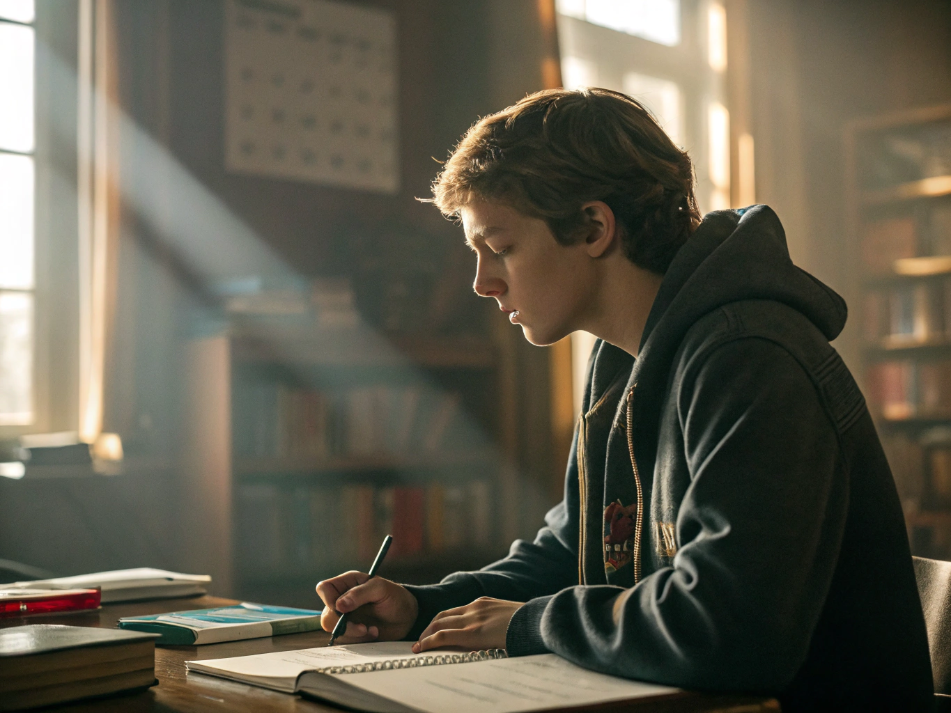 Student planerar högskoleprovet 2025 med kalender och studieunderlag