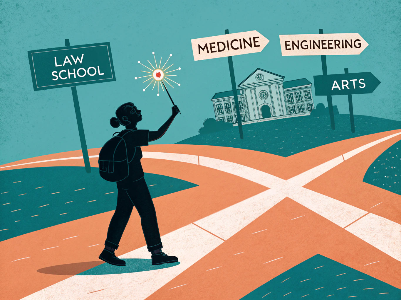 Illustration av en student som planerar sin väg till högskolan med antagningsstatistik