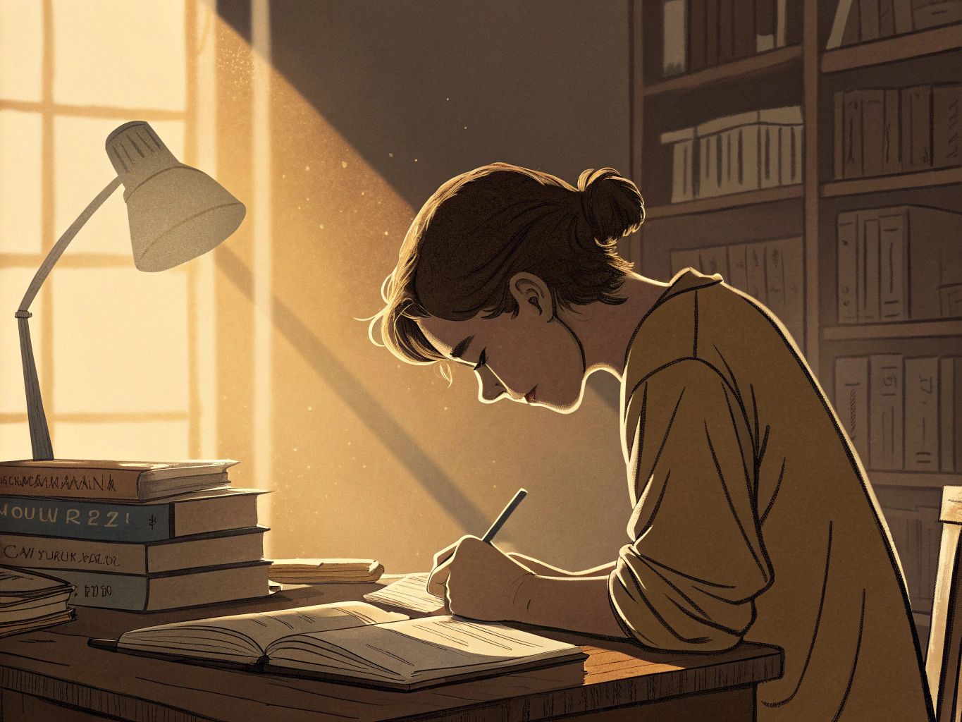 Foto av en student som studerar för antagning till högskola