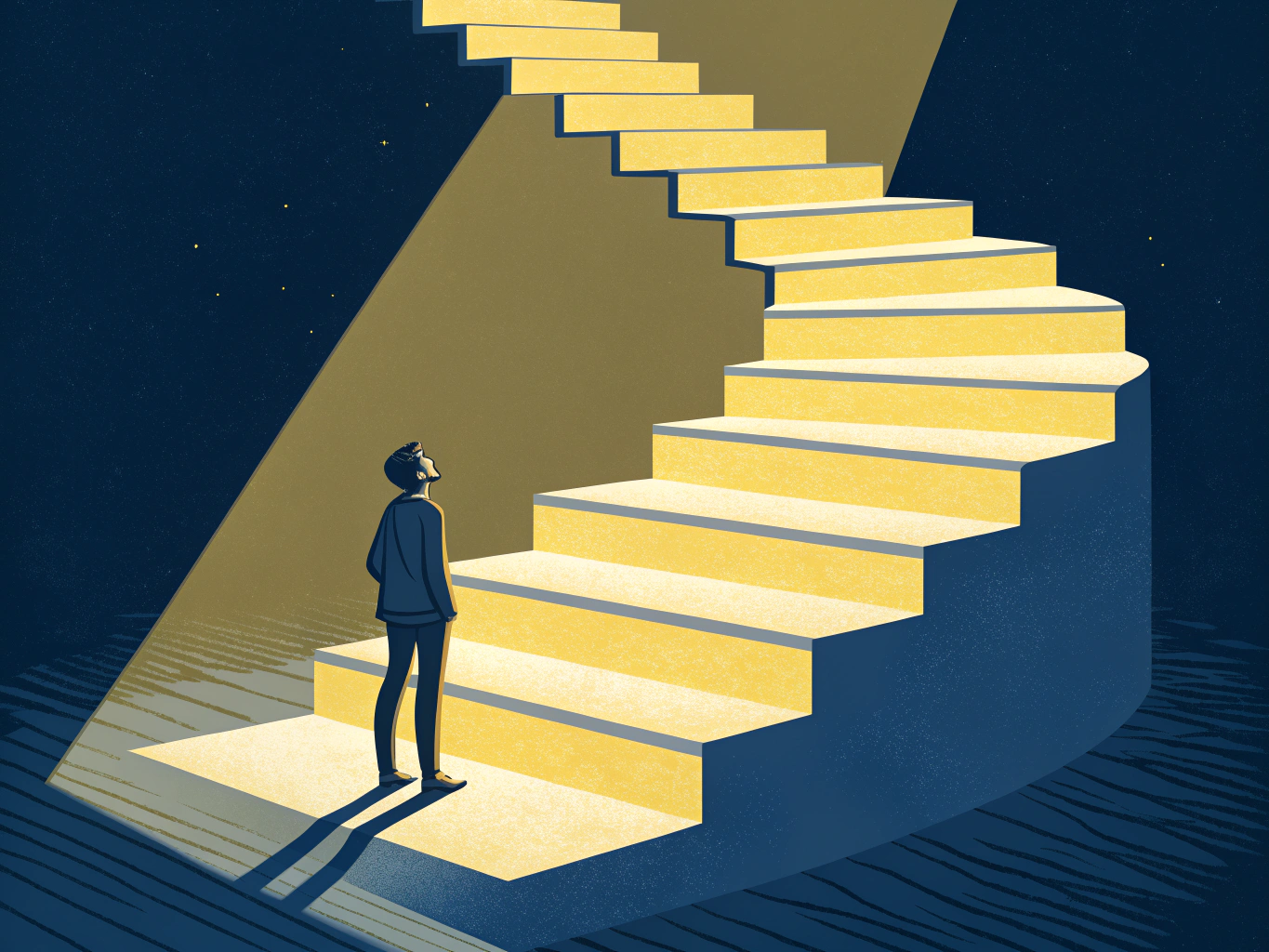 En student som ser en spiraltrappa av möjligheter för personlig utveckling