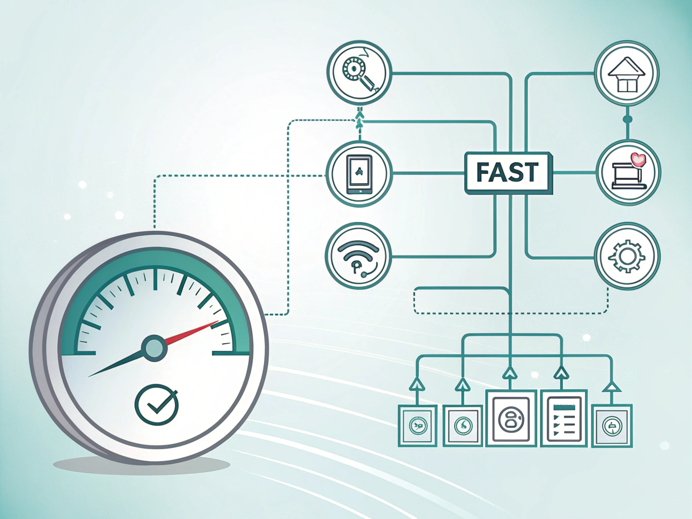Technical SEO infrastructure showing site speed, mobile optimization, and crawlability