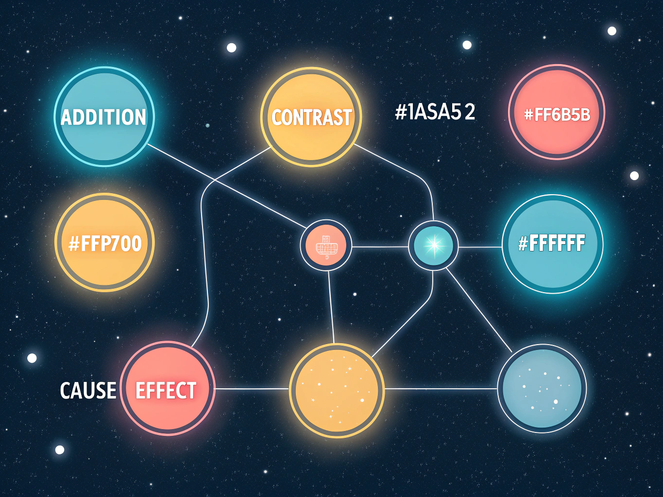 10 types of transition words illustrated as connected concept nodes