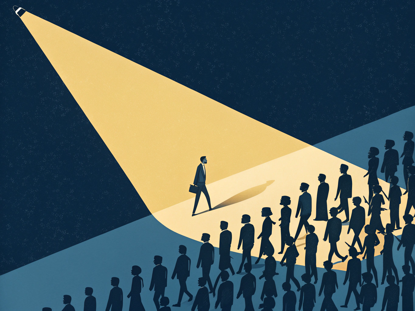 Target audience spotlight illustration showing precision targeting among a crowd