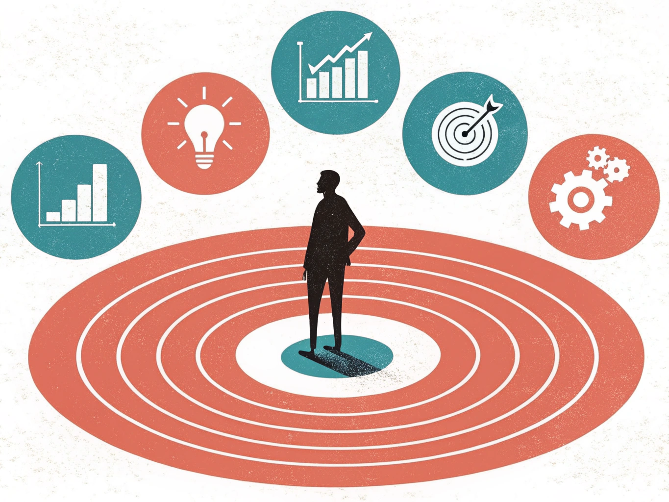 Content positioning strategy with clear center focus radiating to multiple audience segments