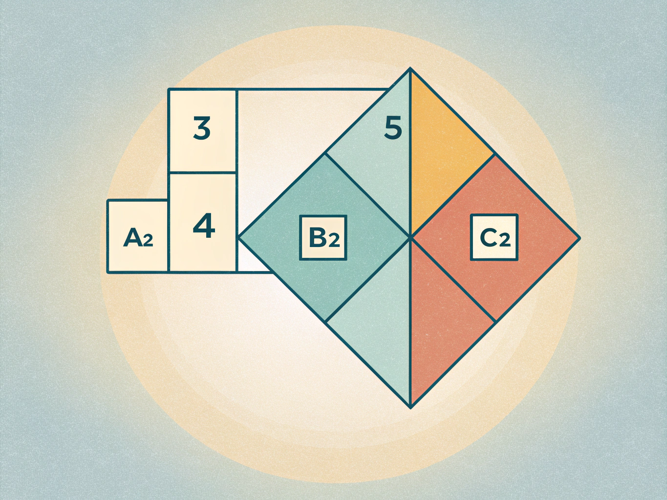 Pythagoras formel visualiserad med kvadrater som visar a² plus b² equals c²