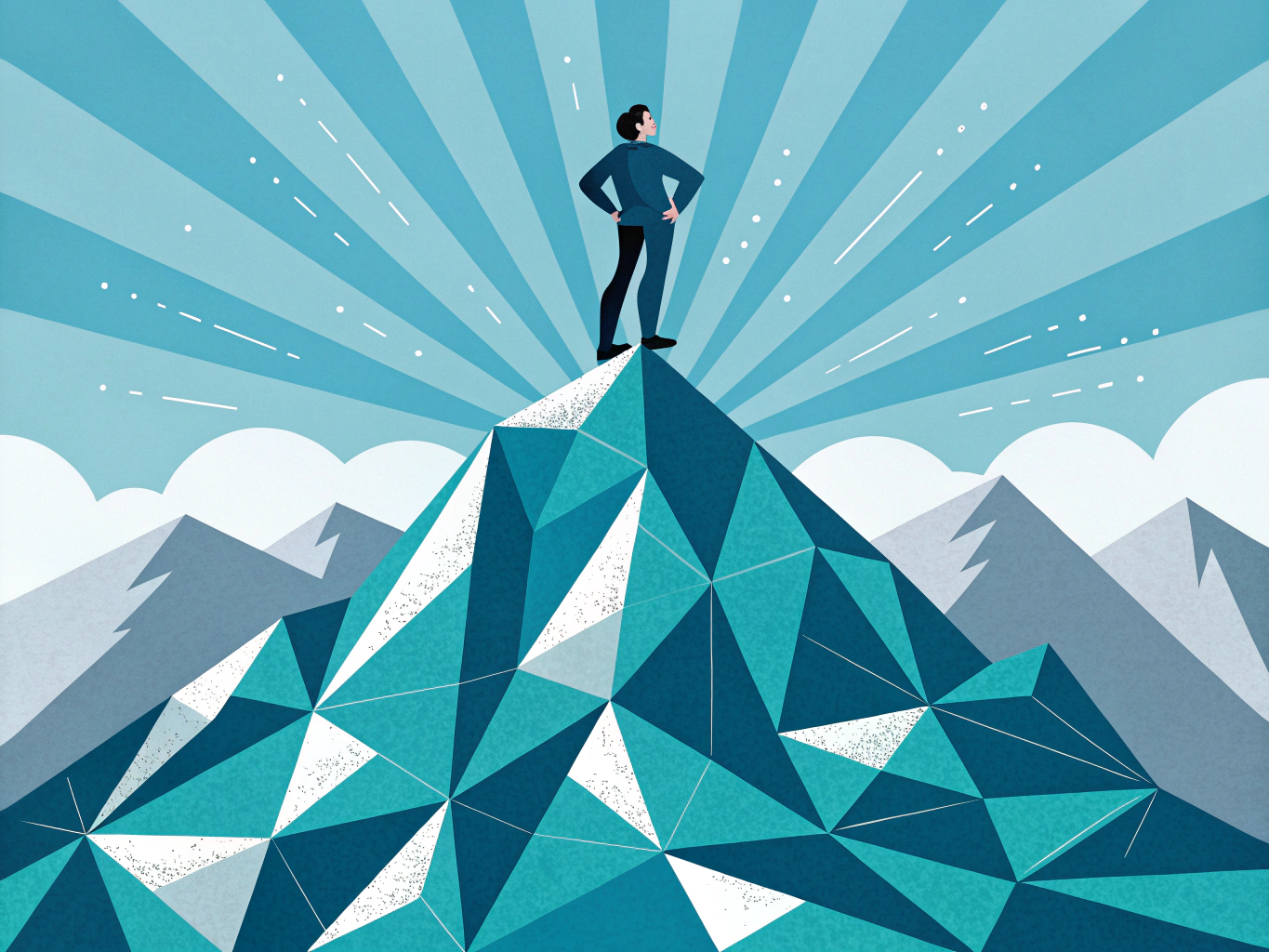 Illustration av en person som ser upp mot ett berg symboliserande högskoleprovet matematik