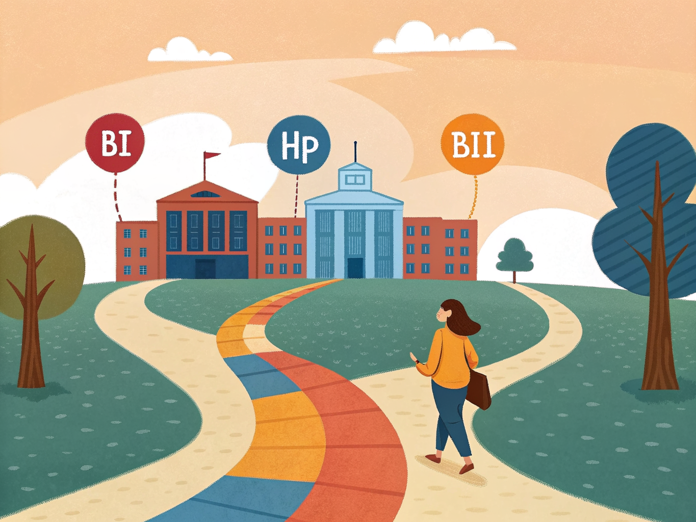 Olika urvalsgrupper och vägar till universitetsantagning visualiserade som färgglada vägar