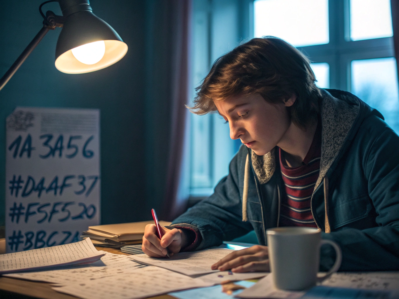 Motiverad student förbereder sig för högskoleprovet med fokus och uthållighet