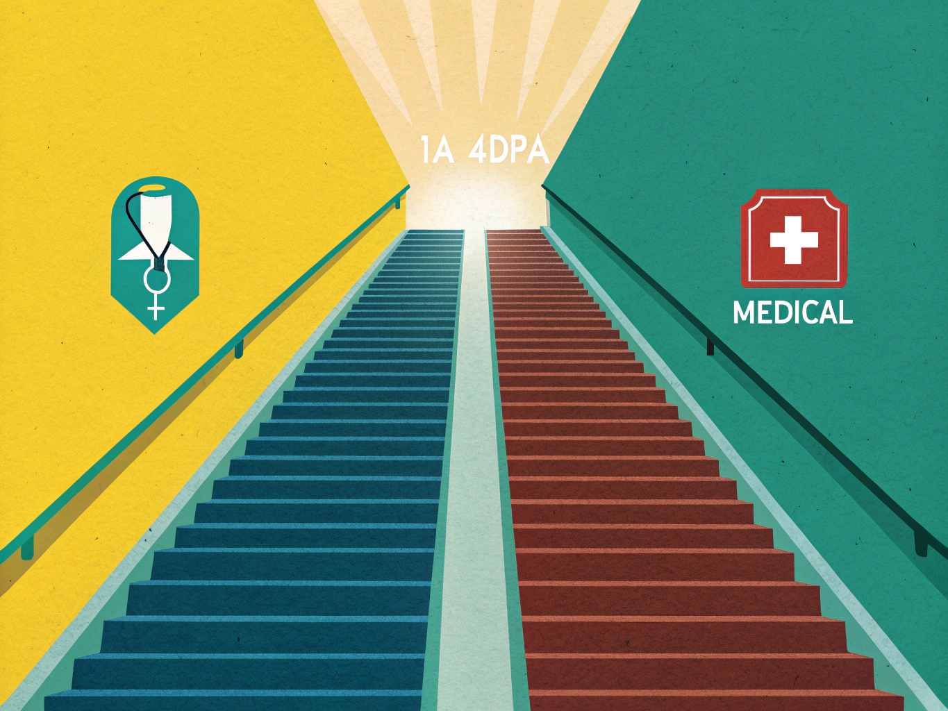 Illustration av vägar till läkarprogrammet med siffror och medicinska symboler