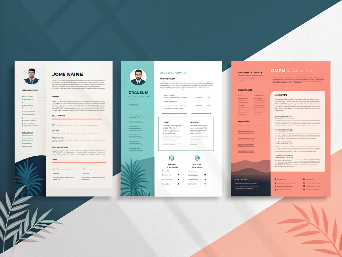 Tre olika CV-malltyper professionell modern kreativ