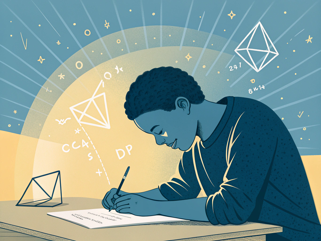 Elev löser högskoleprovsuppgift med pq formeln