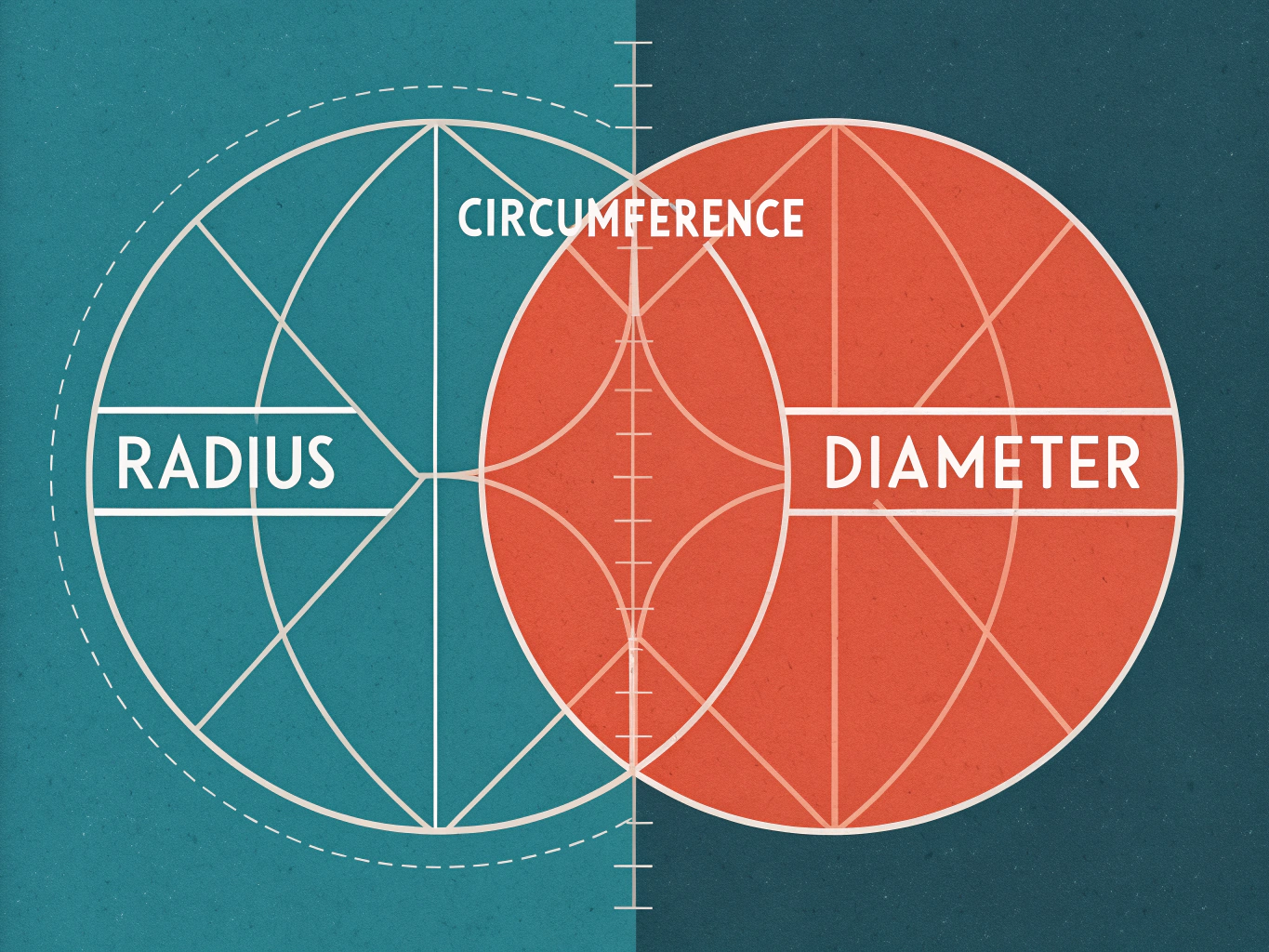 De två formlerna för cirkelns omkrets visualiserade med geometriska former