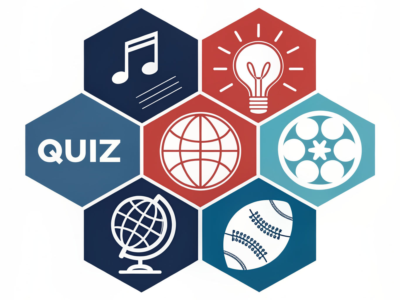 Illustration av olika quizkategorier och ämnen representerade genom symboler