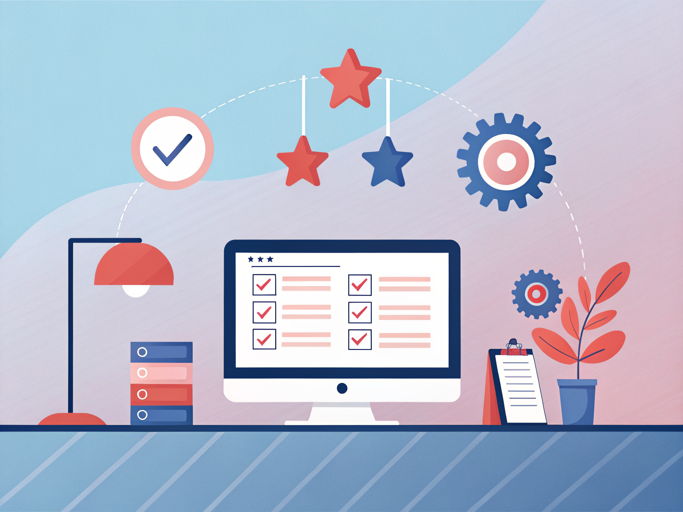 Illustration av datorskärm med quizverktyg och digitala element