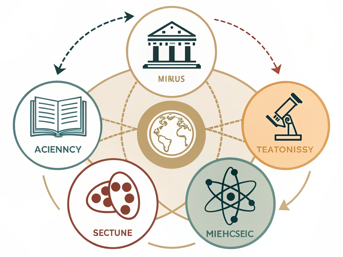Illustration av fem kunskapsområden inom allmänbildning