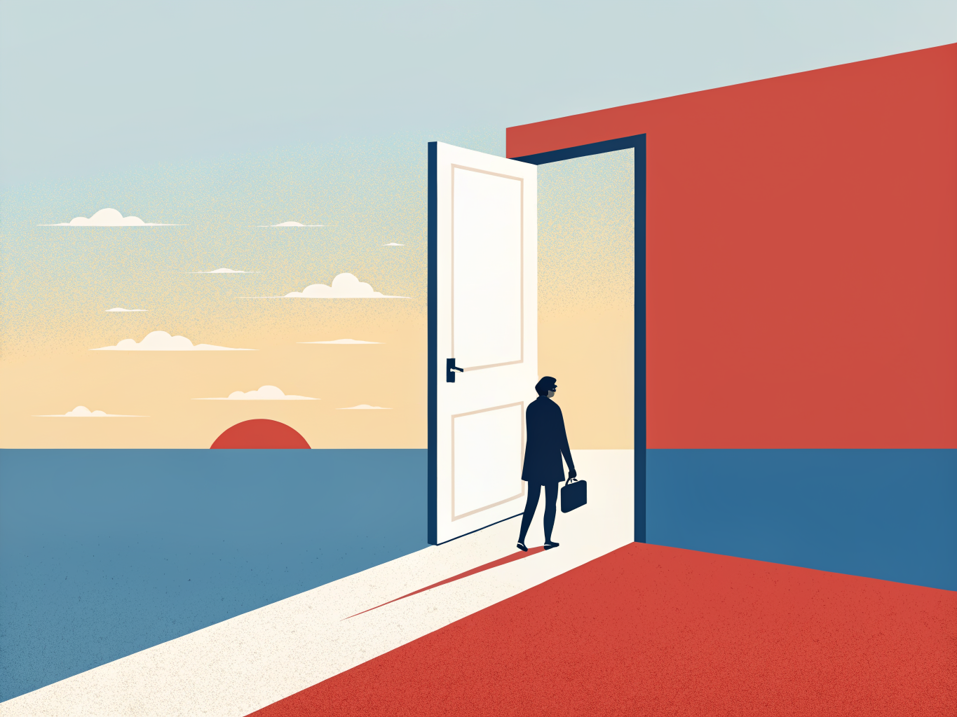 Ny början och framtidsmöjligheter visualiserat som en öppen dörr