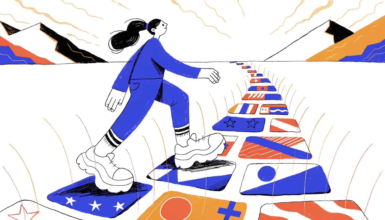 Progression och framsteg genom flaggstudier visualiserat som trappor