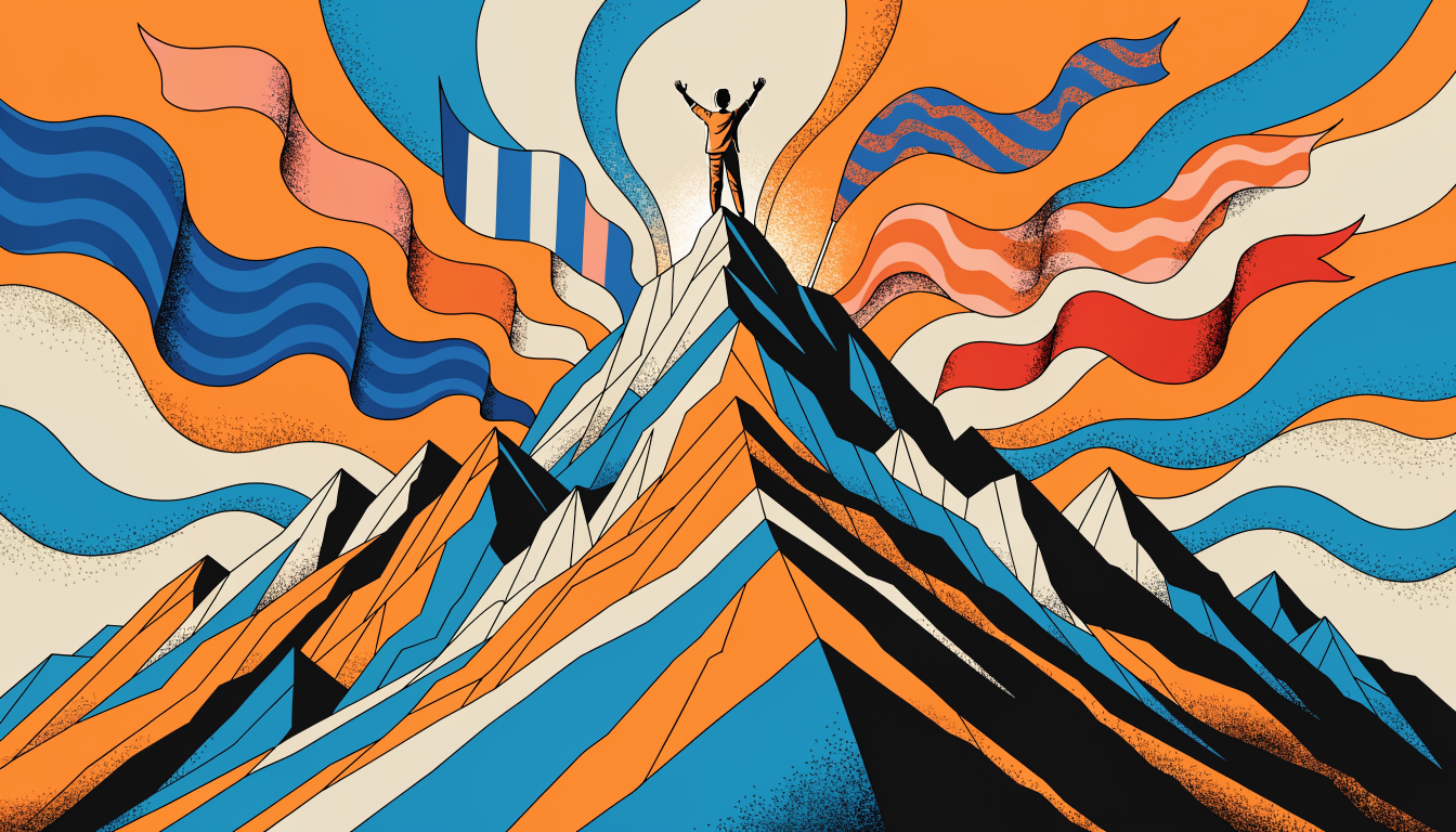 Framgång och prestation i flaggquiz visualiserat som att nå toppen av ett berg