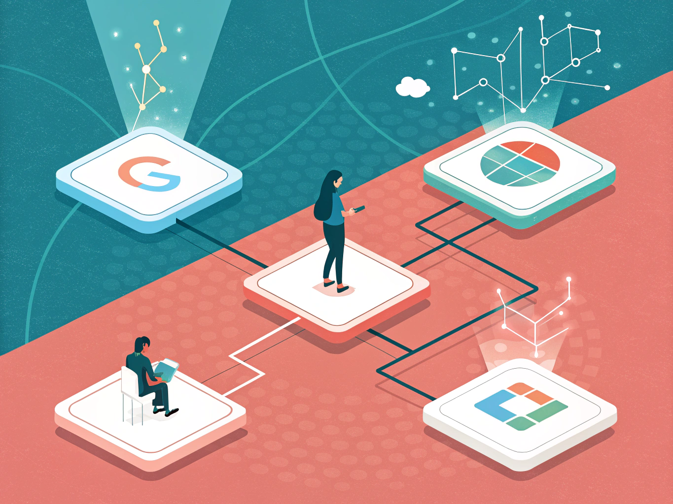 AI SEO platform visualization showing multi-platform search optimization across Google, ChatGPT, and Perplexity