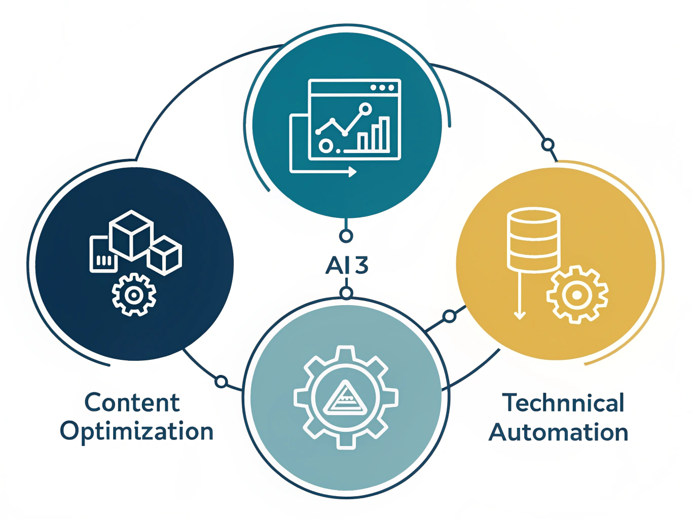 Three core features of AI SEO platforms: content optimization, AI visibility tracking, and technical automation