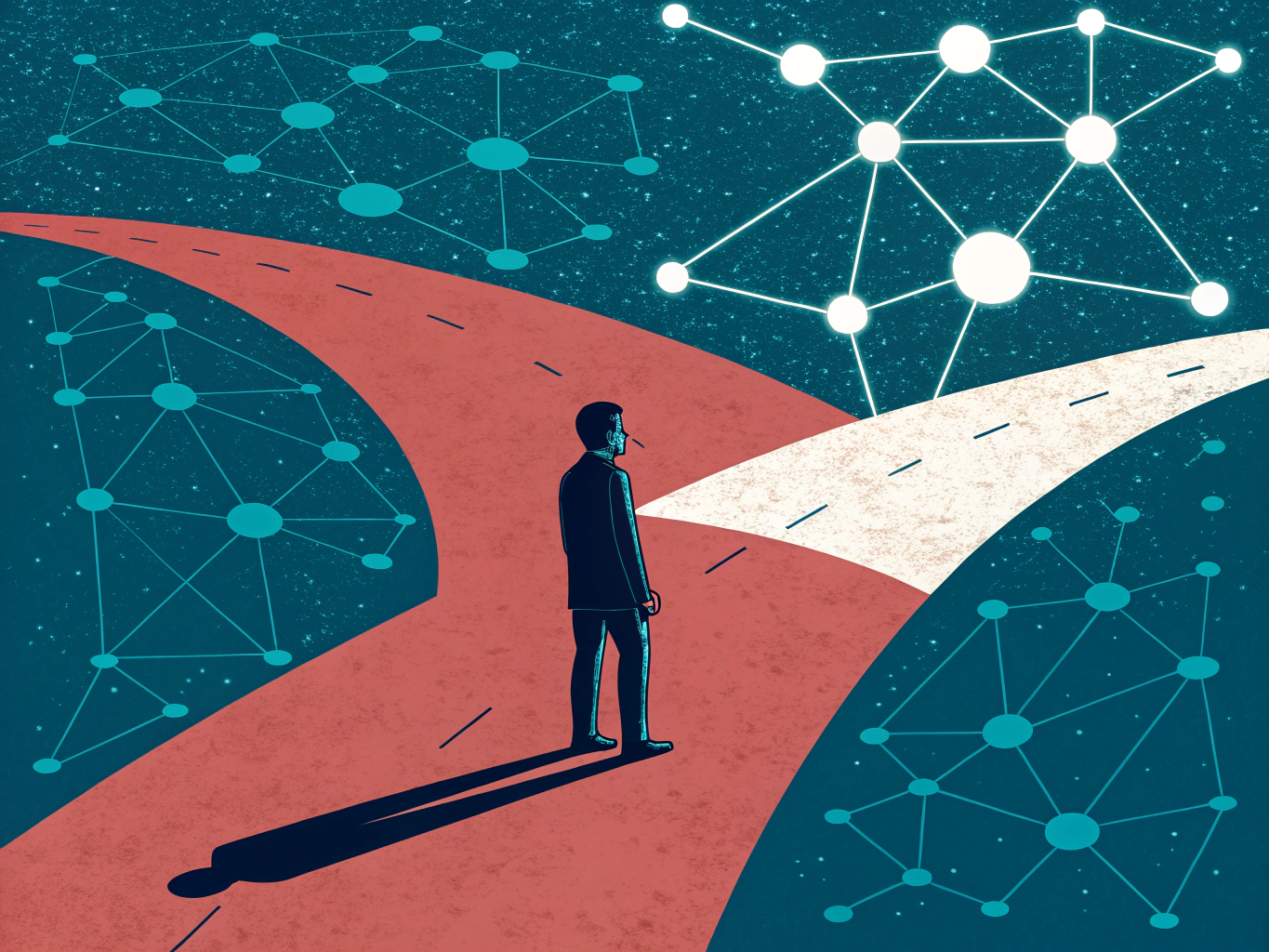 Visual representation of SEO professionals choosing between traditional search optimization and AI-integrated strategies