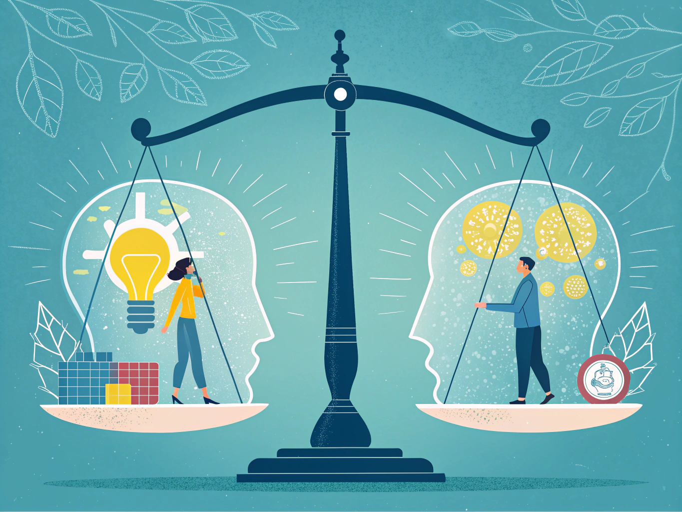 Visual metaphor showing the balance between AI automation and human strategic oversight in SEO