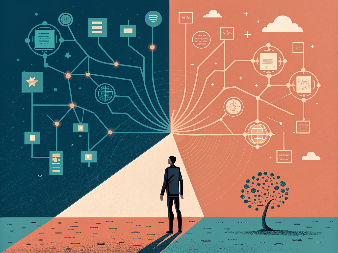 Illustration of intelligent SEO tools bridging traditional and AI search optimization
