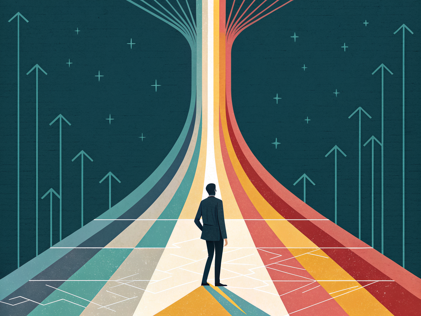 AI content performance analysis visualization showing data convergence into actionable insights