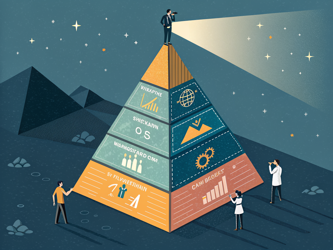 Hierarchy of SEO metrics showing evolution from vanity metrics to AI-powered business impact analysis