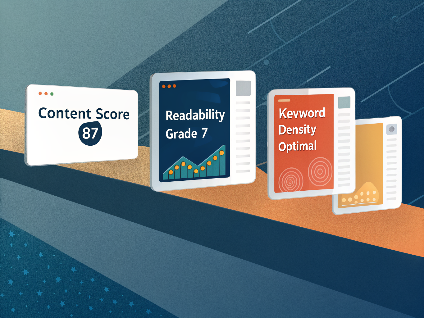 Smart content analysis dashboard showing scores, metrics, and recommendations