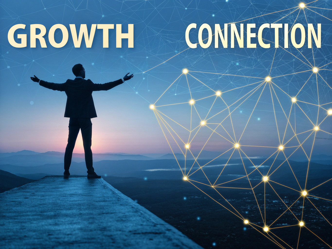 Professional standing confidently overlooking a digital network landscape symbolizing LinkedIn company page growth opportunities