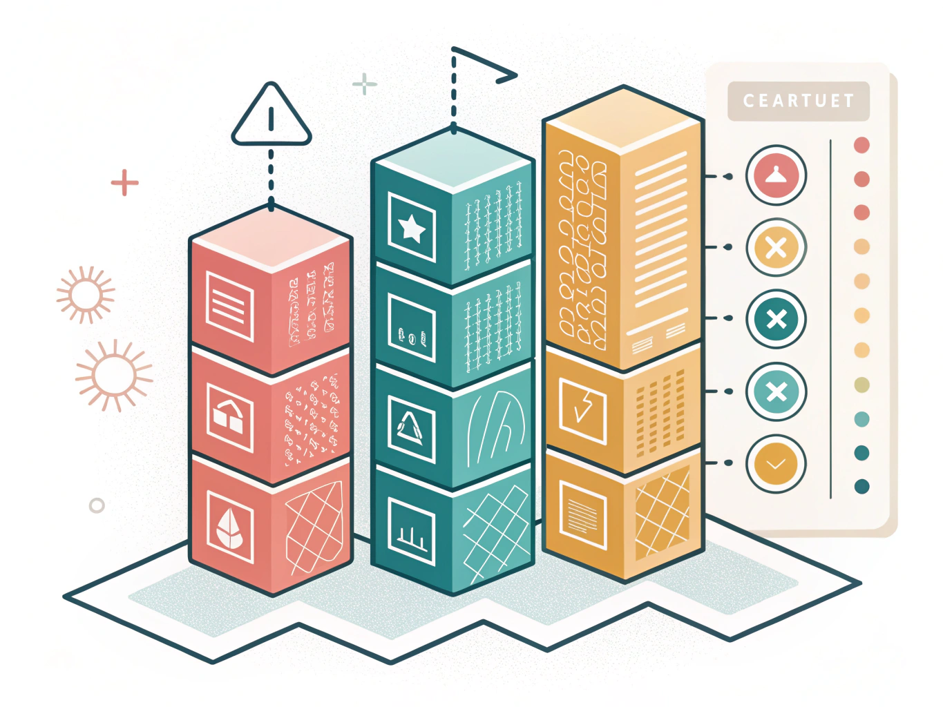Abstract visual representation of LinkedIn page optimization elements stacking and connecting to show growth