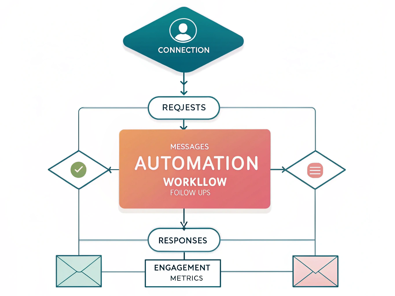 Flowchart showing how LinkedIn messaging automation tools work from setup to results