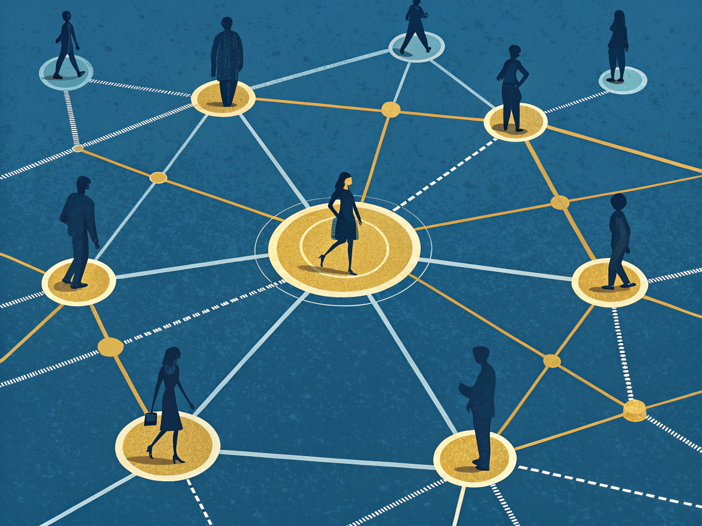 Visual representation of LinkedIn professional network showing company page as central hub connecting to business opportunities