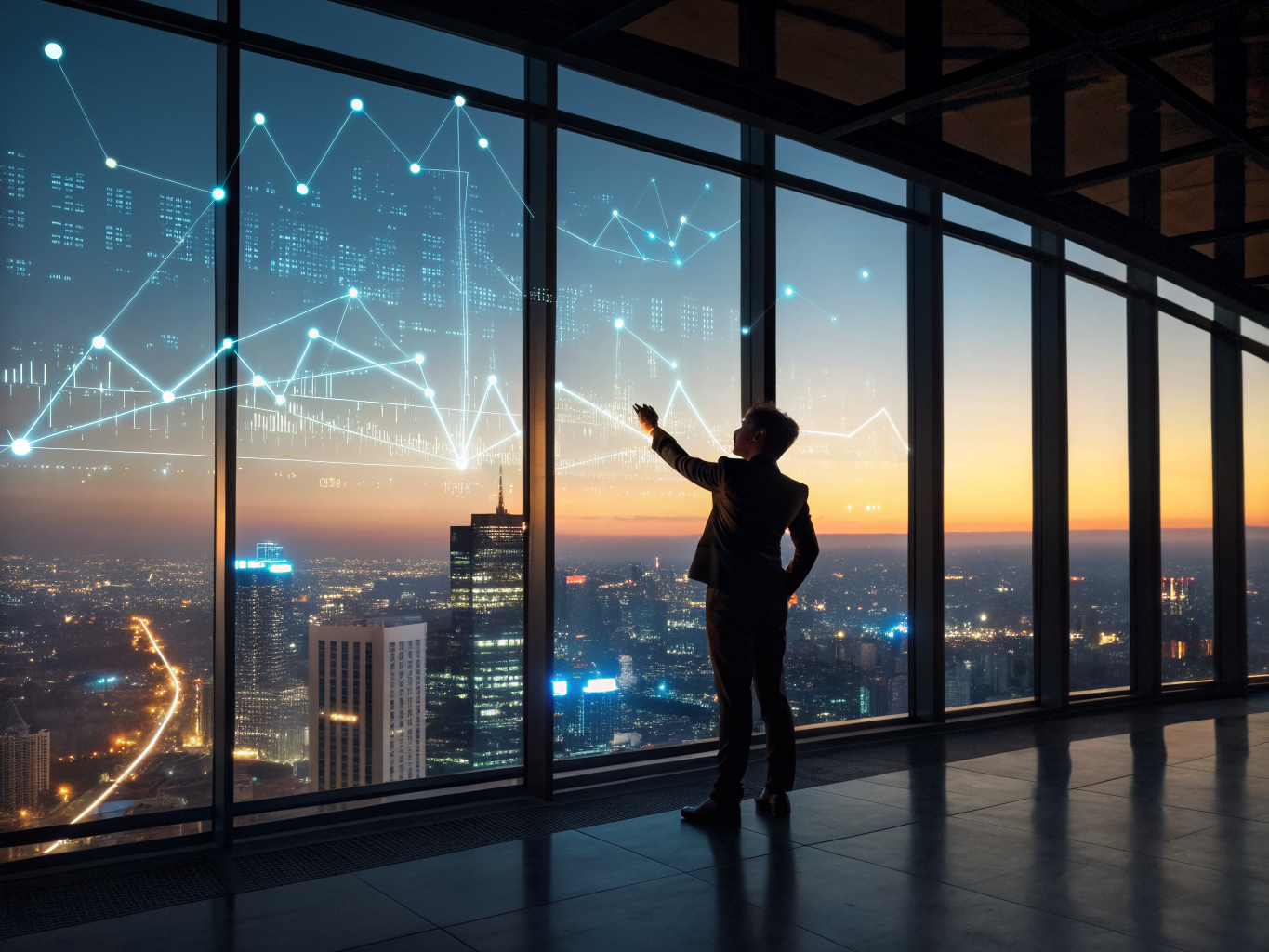 Enterprise data strategy visualization showing command center overlooking integrated data landscape
