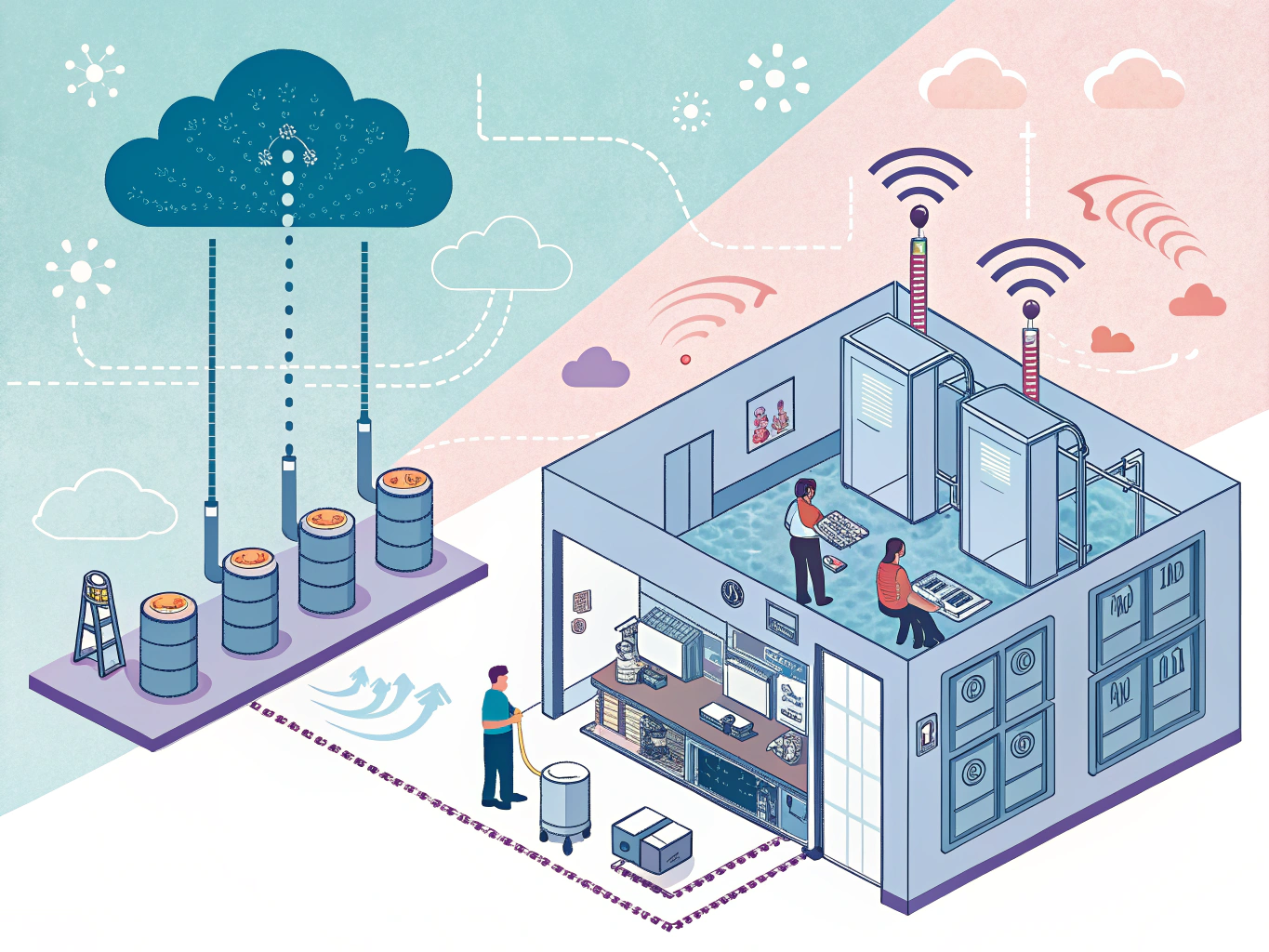 Predictive maintenance workflow showing data collection, cloud processing, and analytics