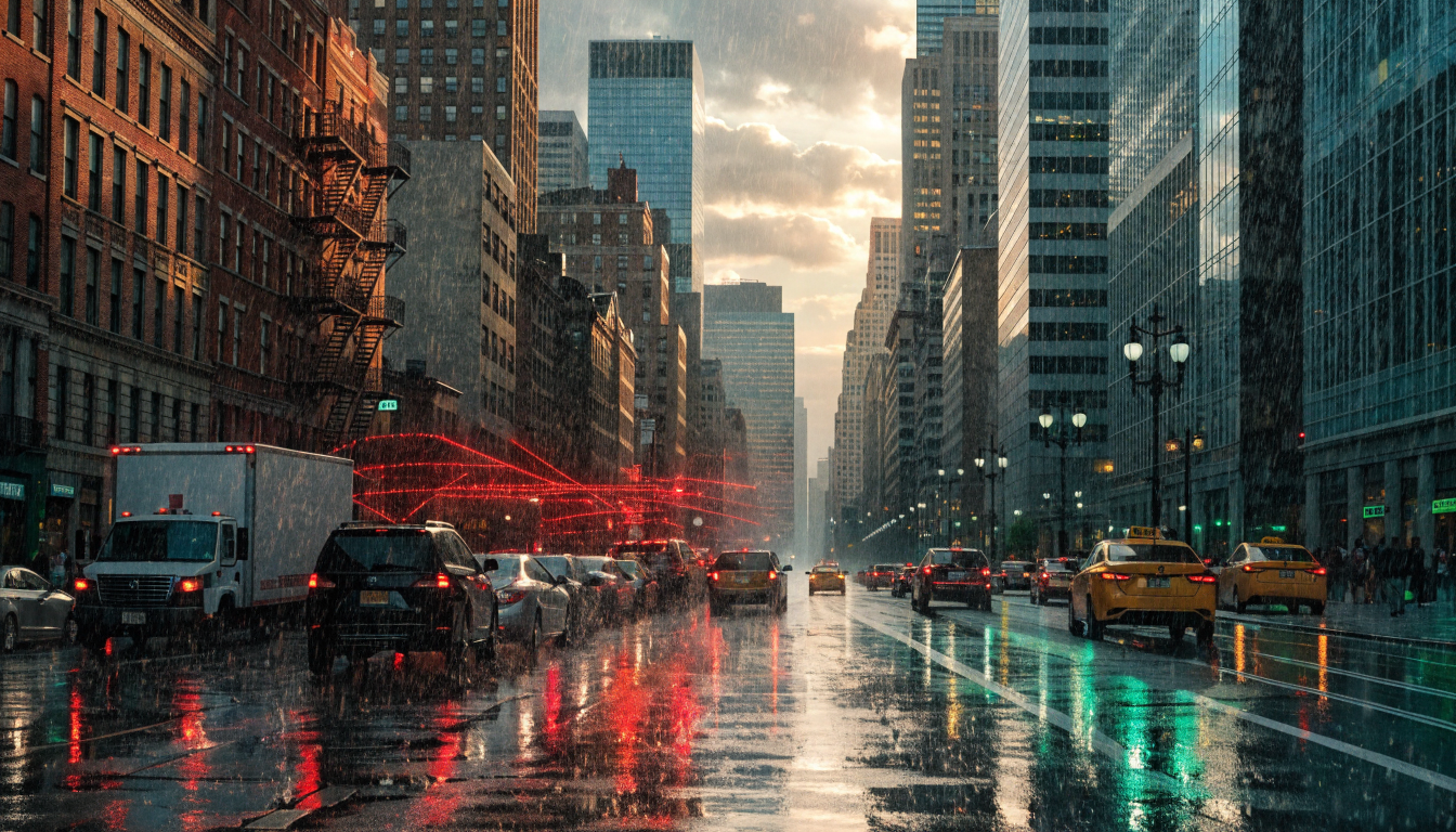 Transformation from reactive to predictive smart city management, showing chaos becoming order through data analytics