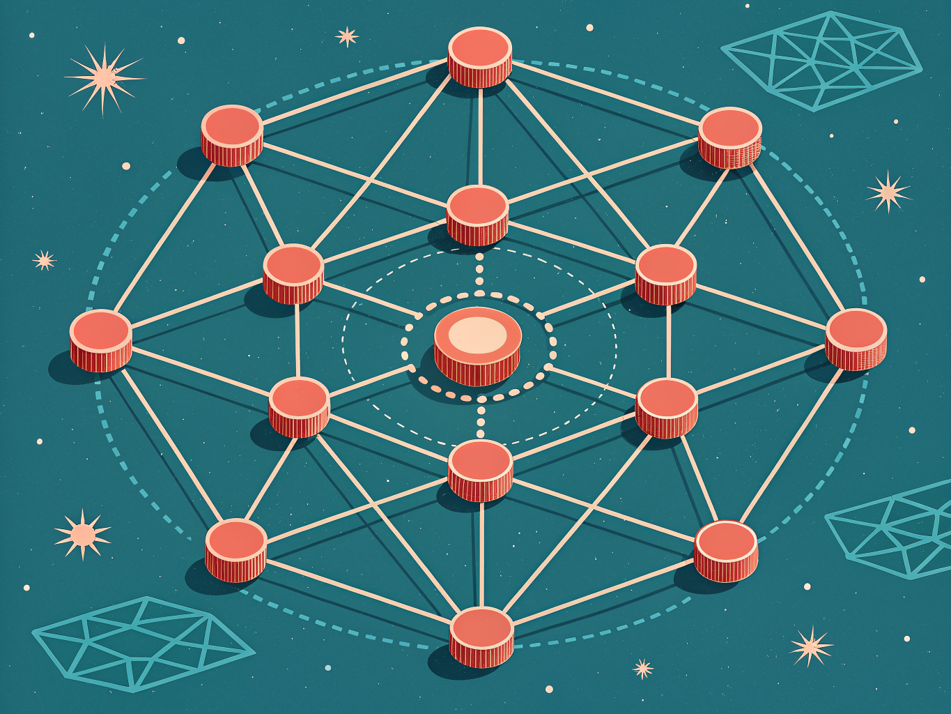 Supply chain network visualization showing interconnected data points and risk monitoring nodes